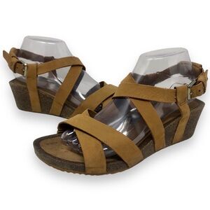 Teva Mahonia Cork Wedge 2” Heel Leather Cross Strap Open Toe Sandals Comfy